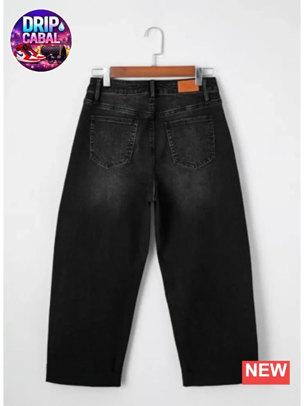High Waisted Wide Leg Barrel Jeans Raw Hem Cropped Denim